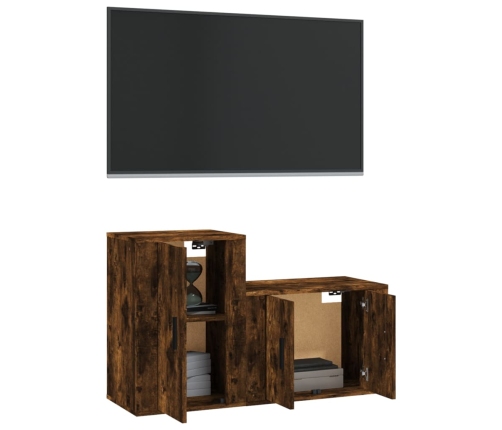 Set de muebles de TV 2 pzas madera contrachapada roble ahumado