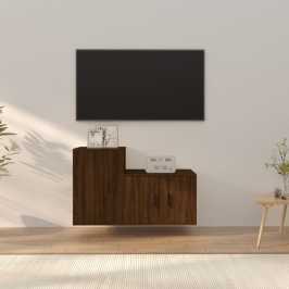 Set de muebles para TV 2 pzas madera contrachapada roble marrón