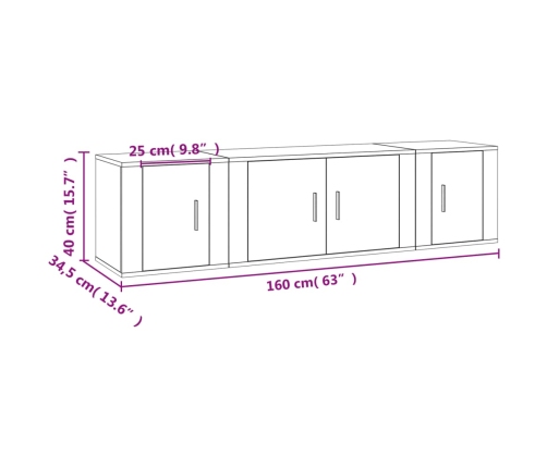 Set de muebles de TV 3 piezas madera contrachapada blanco