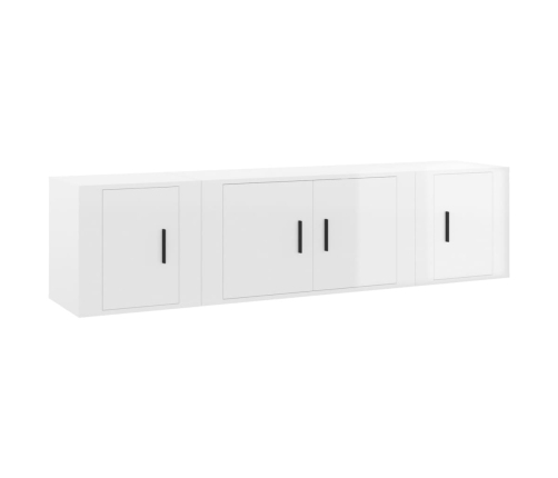 Set de muebles de TV 3 pzas madera contrachapada blanco brillo