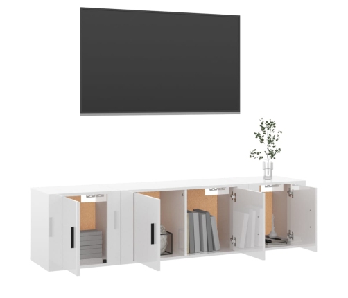 Set de muebles de TV 3 pzas madera contrachapada blanco brillo