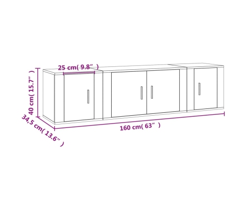 Set de muebles de TV 3 pzas madera contrachapada blanco brillo