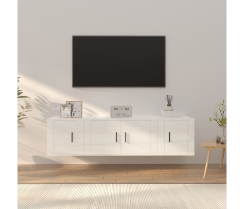 Set de muebles de TV 3 pzas madera contrachapada blanco brillo