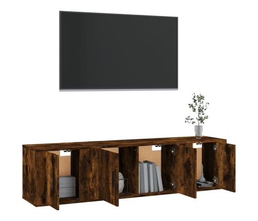 Set de muebles de TV 3 pzas madera contrachapada roble ahumado