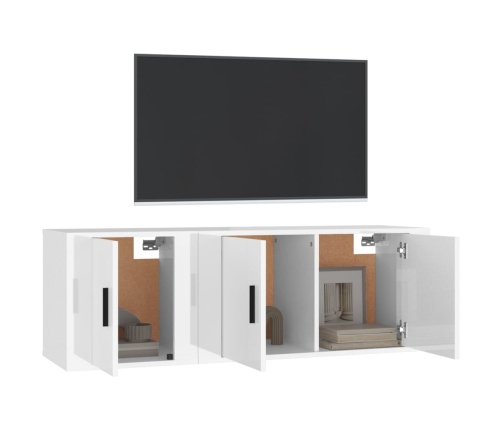 Set de muebles de TV 2 pzas madera contrachapada blanco brillo