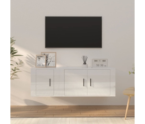 Set de muebles de TV 2 pzas madera contrachapada blanco brillo