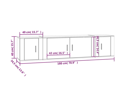 Set de muebles de TV 3 piezas madera contrachapada blanco