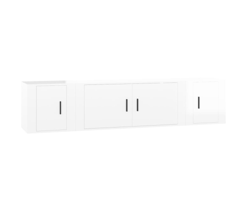 Set de muebles de TV 3 pzas madera contrachapada blanco brillo