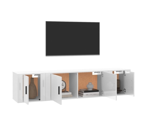 Set de muebles de TV 3 pzas madera contrachapada blanco brillo