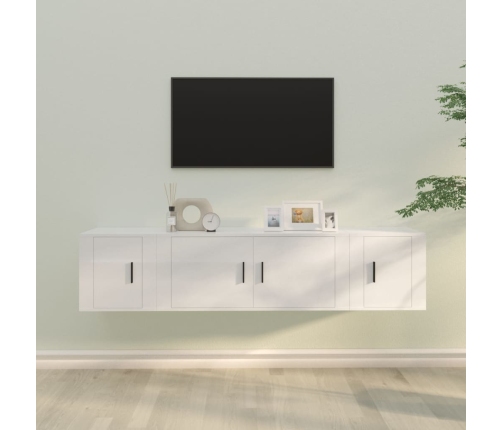 Set de muebles de TV 3 pzas madera contrachapada blanco brillo