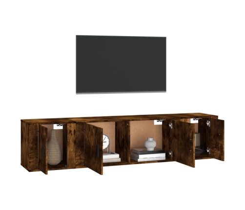 Set de muebles de TV 3 pzas madera contrachapada roble ahumado