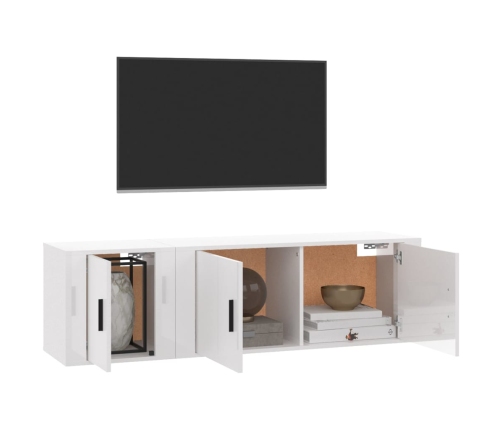 Set de muebles de TV 2 pzas madera contrachapada blanco brillo