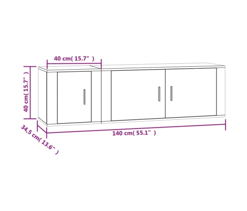 Set de muebles de TV 2 pzas madera contrachapada gris hormigón