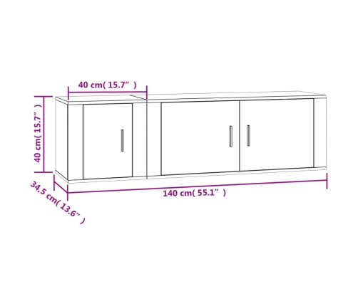 Set de muebles de TV 2 pzas madera contrachapada roble ahumado