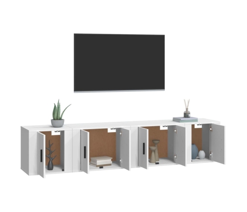 Set de muebles para TV 4 piezas madera contrachapada blanco