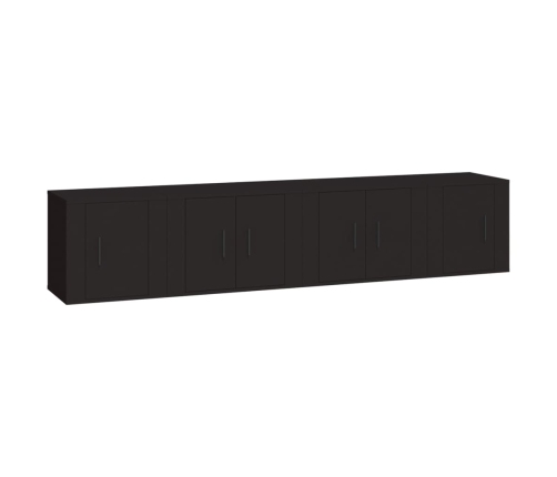 Set de muebles para TV 4 piezas madera contrachapada negro