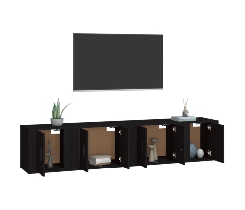 Set de muebles para TV 4 piezas madera contrachapada negro