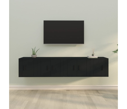 Set de muebles para TV 4 piezas madera contrachapada negro