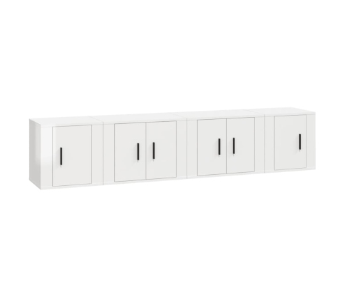 Set de muebles de TV 4 pzas madera contrachapada blanco brillo