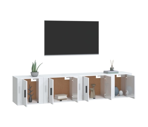 Set de muebles de TV 4 pzas madera contrachapada blanco brillo