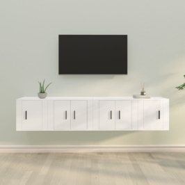 Set de muebles de TV 4 pzas madera contrachapada blanco brillo