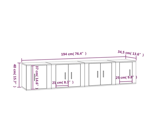 Set de muebles para TV 4 pzas madera contrachapada roble Sonoma