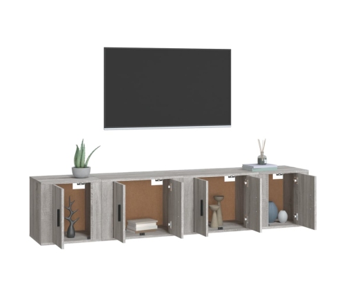 Set de muebles para TV 4 pzas madera contrachapada gris Sonoma