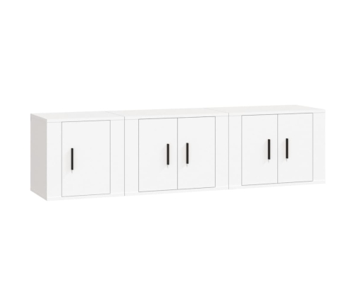 Set de muebles de TV 3 piezas madera contrachapada blanco