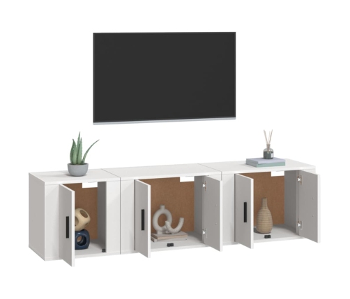 Set de muebles de TV 3 piezas madera contrachapada blanco