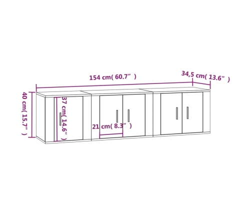 Set de muebles de TV 3 piezas madera contrachapada blanco