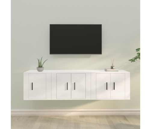 Set de muebles de TV 3 piezas madera contrachapada blanco