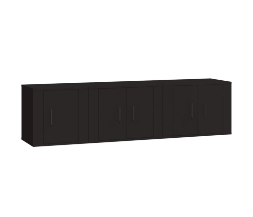 Set de muebles para TV 3 piezas madera contrachapada negro