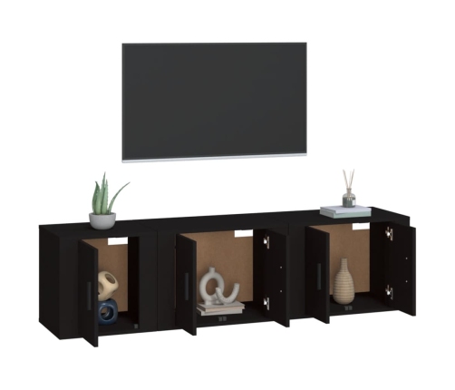 Set de muebles para TV 3 piezas madera contrachapada negro