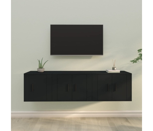 Set de muebles para TV 3 piezas madera contrachapada negro