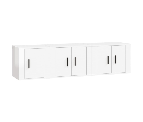 Set de muebles de TV 3 pzas madera contrachapada blanco brillo