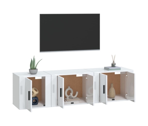 Set de muebles de TV 3 pzas madera contrachapada blanco brillo