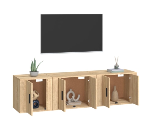 Set de muebles para TV 3 pzas madera contrachapada roble sonoma