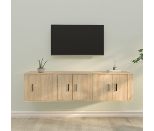 Set de muebles para TV 3 pzas madera contrachapada roble sonoma