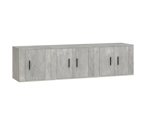 Set de muebles de TV 3 pzas madera contrachapada gris hormigón