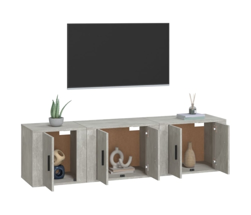 Set de muebles de TV 3 pzas madera contrachapada gris hormigón