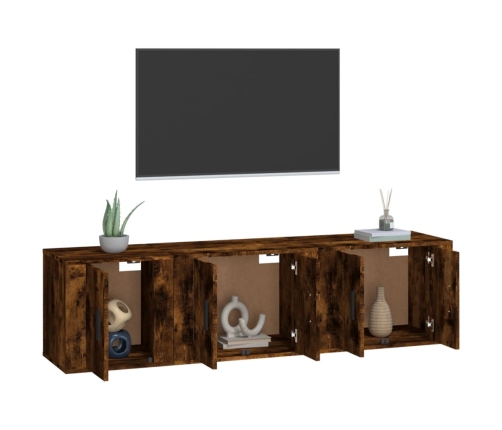 Set de muebles de TV 3 pzas madera contrachapada roble ahumado