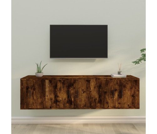 Set de muebles de TV 3 pzas madera contrachapada roble ahumado