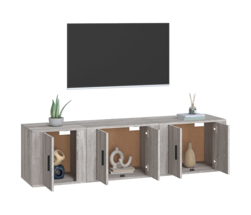 Set de muebles para TV 3 pzas madera contrachapada gris Sonoma