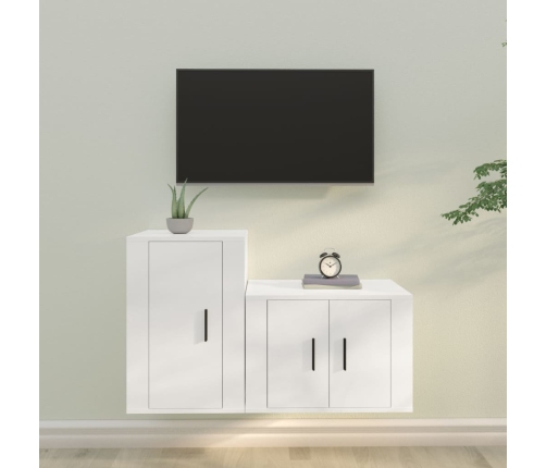 Set de muebles de TV 2 piezas madera contrachapada blanco