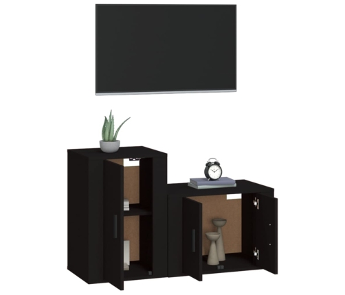 Set de muebles para TV 2 piezas madera contrachapada negro