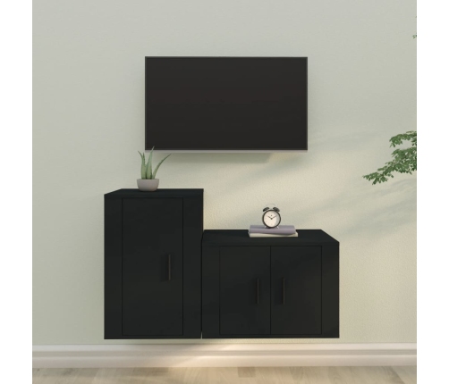 Set de muebles para TV 2 piezas madera contrachapada negro