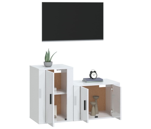 Set de muebles de TV 2 pzas madera contrachapada blanco brillo