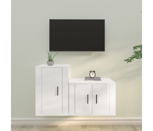 Set de muebles de TV 2 pzas madera contrachapada blanco brillo