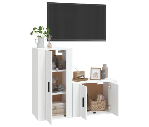 Set de muebles de TV 2 piezas madera contrachapada blanco