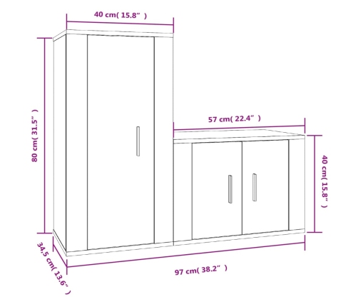 Set de muebles de TV 2 piezas madera contrachapada blanco